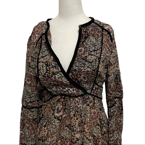 Paisley boho bell sleeve wrap dress with velvet trim - Picture 12 of 16
